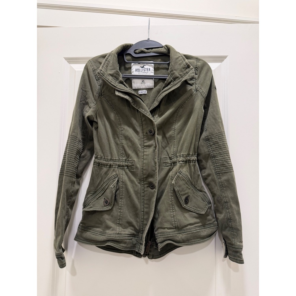 Hollister Womens XS Olive Green Cargo Military Utility Jacket Moto Lace Up Hem